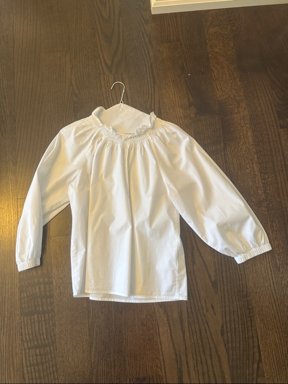 J. Crew White Smocked-Neck Puff Sleeve Blouse